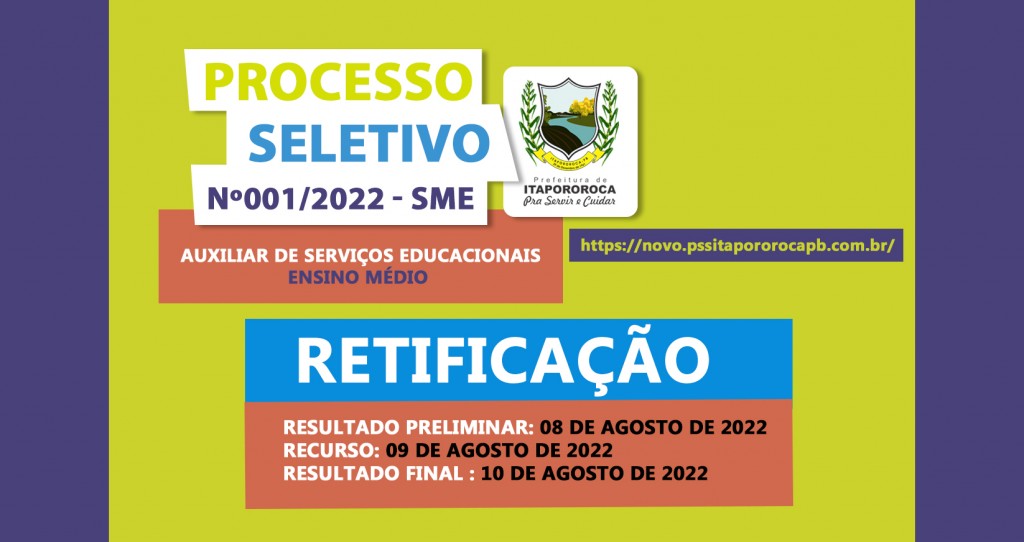 RETIFICAÇÃO DO CRONOGRAMA - Processo Seletivo Simplificado Nº 001/2022