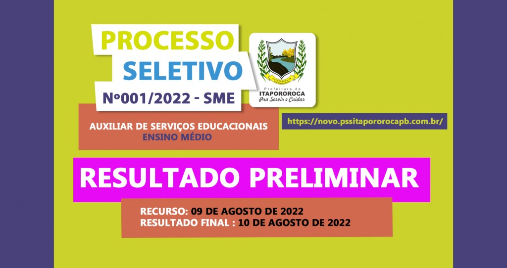 Resultado Preliminar - Processo Seletivo Simplificado Nº 001/2022